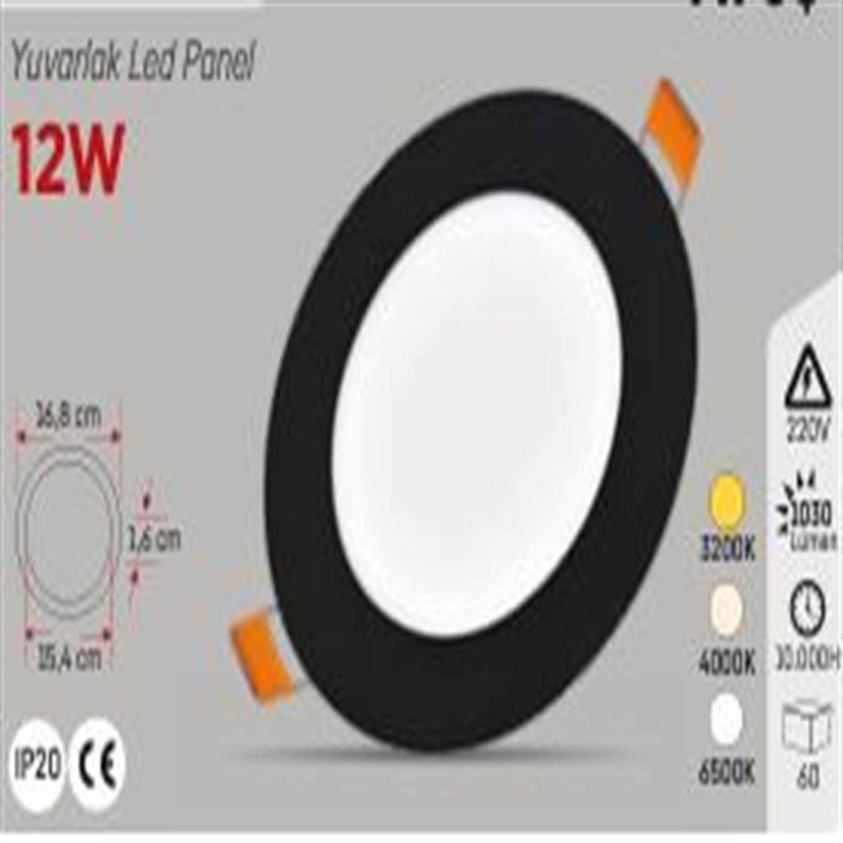 SİYAH KASA 12W S.A. YUVARLAK PANEL G.IŞIĞI 1